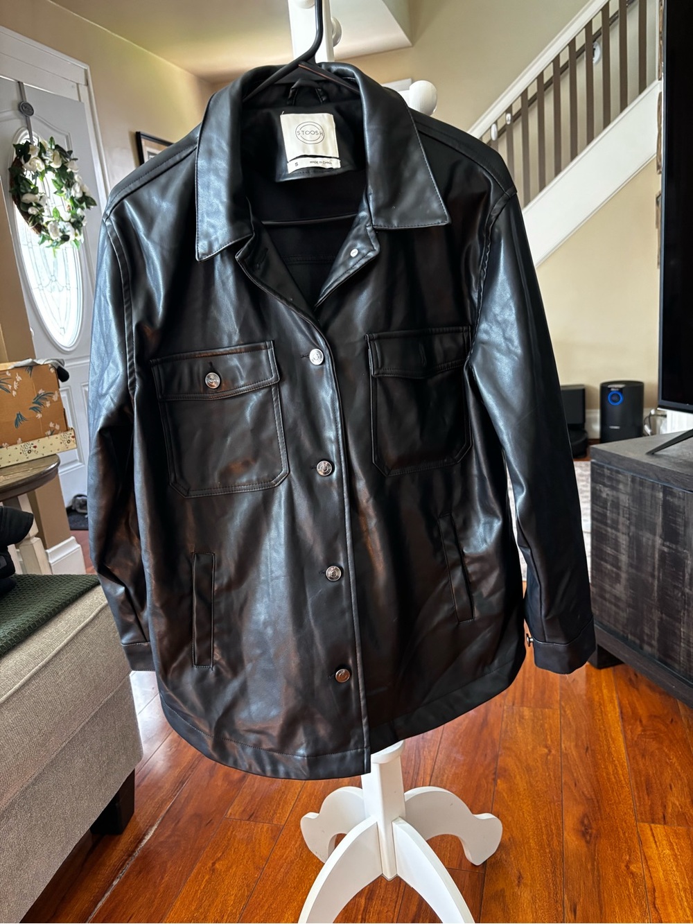 Women’s Black Faux Leather Button-Front Jacket